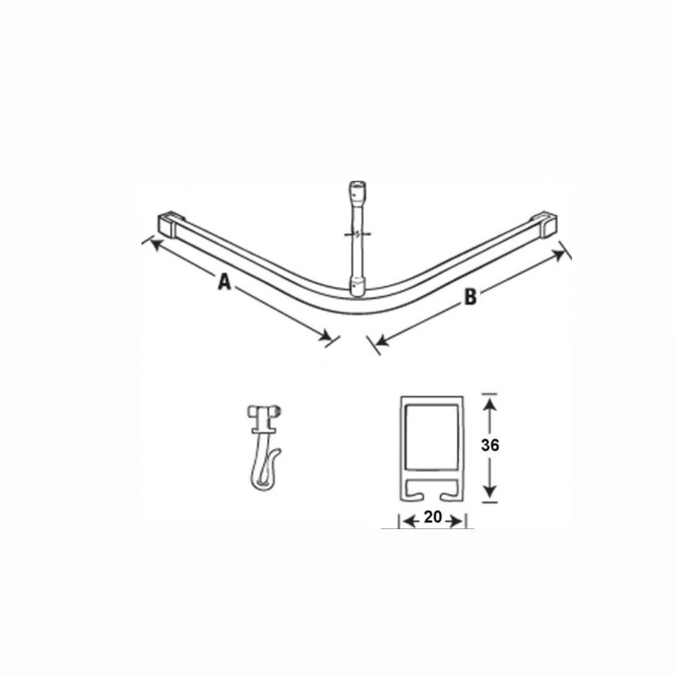STH120 - Heavy Duty L-Shaped Shower Curtain Track Kit
